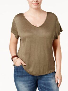 Extra Touch Womens Trendy Plus Size Lattice Back T Shirt